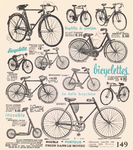 自行车复古手绘物件设计