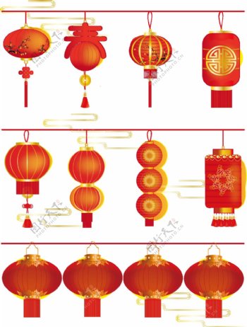 手绘中国风灯笼中国结喜庆装饰可商用元素