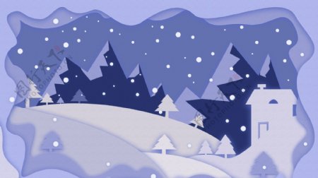 滑雪剪纸风紫色雪花背景素材
