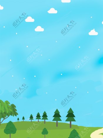 蓝天白云手绘背景