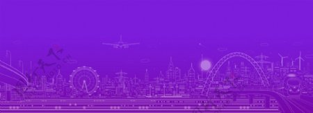 蓝紫色渐变科技城市剪影背景