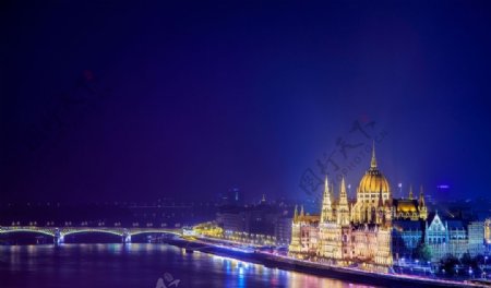 夜景欧洲建筑桥梁高清风景画