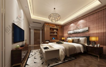 中式卧室效果图3D模型