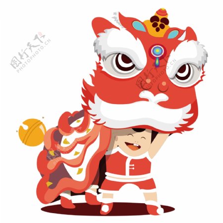 卡通中国风新年舞狮素材可商用