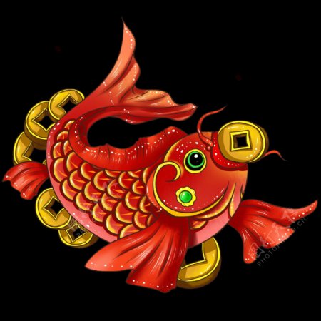 新年喜庆中国风动物铜钱鲤鱼