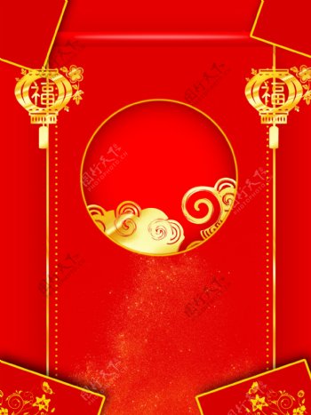纯原创大红色中国风新年主题背景