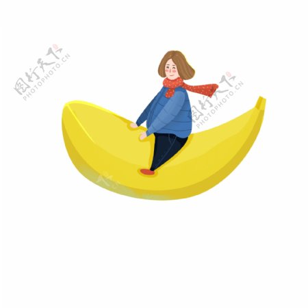 乘着香蕉飞翔的女孩