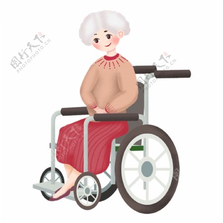 坐轮椅的奶奶插画人物元素