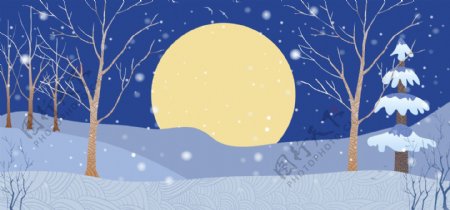 卡通冬日下雪的夜晚背景