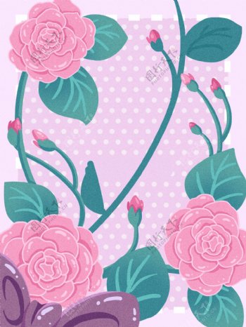 手绘粉色山茶花背景设计