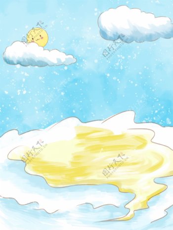 手绘冬季蓝天下雪背景设计