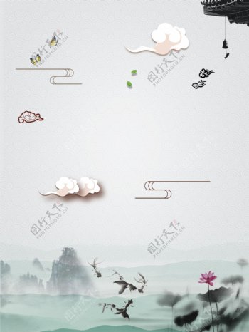 中国风水墨风祥云蝴蝶海报广告背景设计