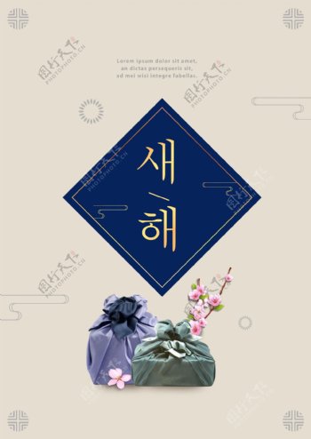 时尚简单的灰色韩国新年海报
