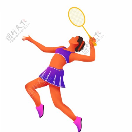 卡通手绘打网球的女孩