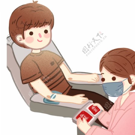 卡通可爱献血的少年和护士