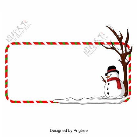 红色圣诞雪人简单卡通边界
