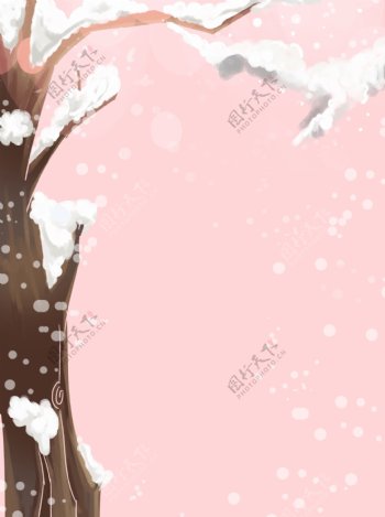 可爱粉色清新树木雪景背景