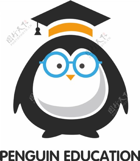 矢量卡通企鹅教育机构标志