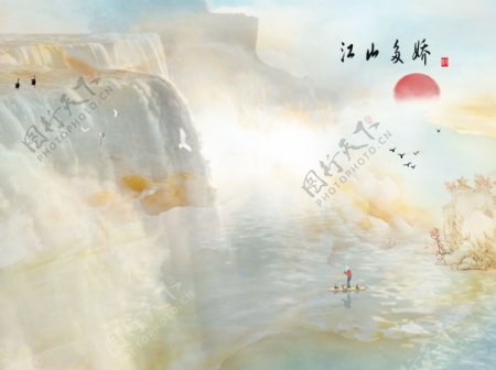 新中式大理石山水背景墙