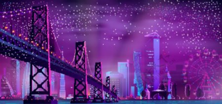 城市桥梁夜景插画