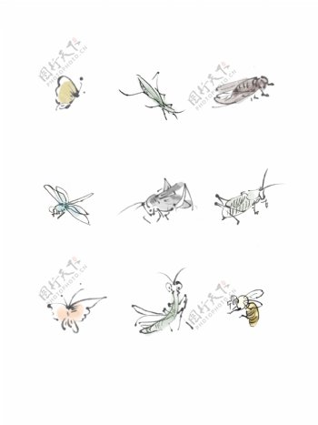 中国画古风写意昆虫虫子套图
