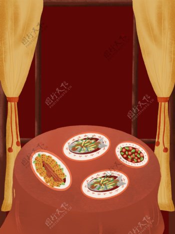 中国风中式大寿寿宴插画背景