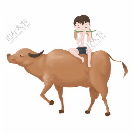 卡通可爱放牛的小男孩png素材