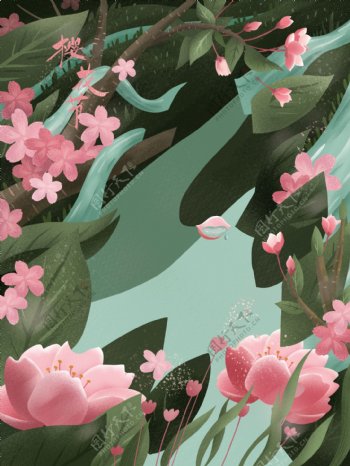 手绘春季樱花季背景设计