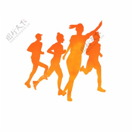 剪影运动人群跑步锻炼晨跑减肥健康