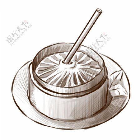 线描中式小吃灌汤包