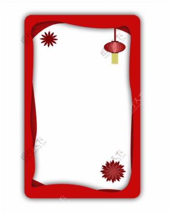 手绘新年红灯笼剪纸边框