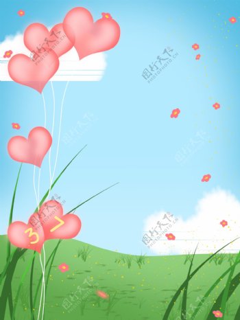 温馨粉色爱心气球背景