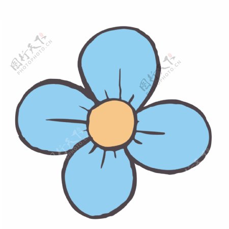 蓝色的卡通四瓣花朵