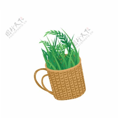 原创彩绘篮子绿草元素设计