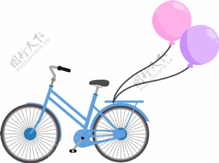挂着爱心气球的保链自行车
