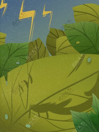 扁平春季森系绿叶惊蛰背景设计