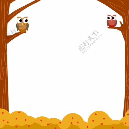 秋季小鸟边框插画