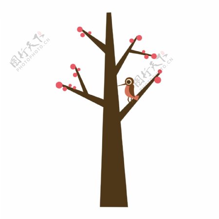 树枝上可爱的啄木鸟