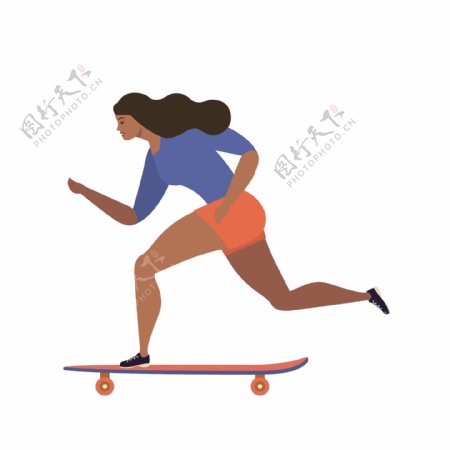 扁平化风格玩滑板的女人矢量素材
