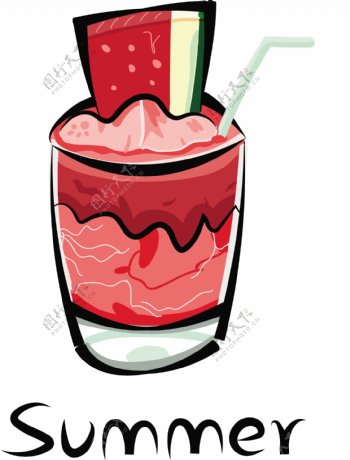夏日西瓜汁矢量插图