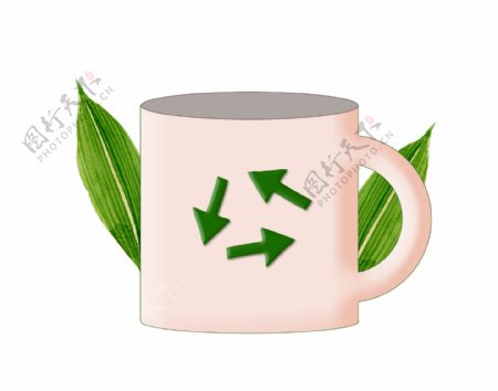 茶杯和绿色茶叶插画