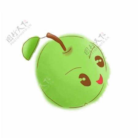 水果笑脸苹果绿色水彩手绘
