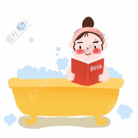 世界读书日浴缸里认真读书的女孩免抠图