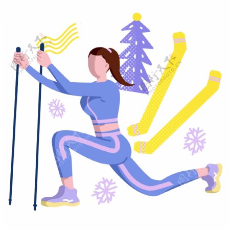 运动健身滑雪插画