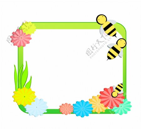 花朵与蜜蜂边框插画