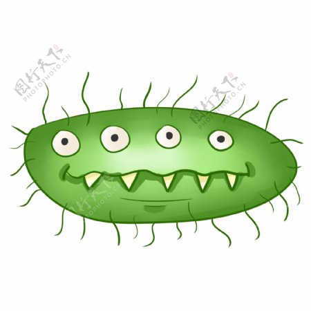 拟人卡通绿色细菌插画