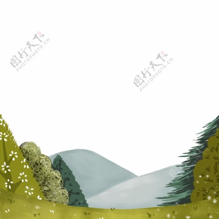 山野树林森林PNG春天风景装饰底框绿色海报边框