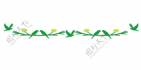 绿色小鸟藤蔓分割线插画