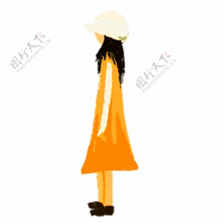 手绘卡通穿黄色裙子的小女孩插画免扣元素