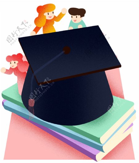 毕业季博士帽和书本插画